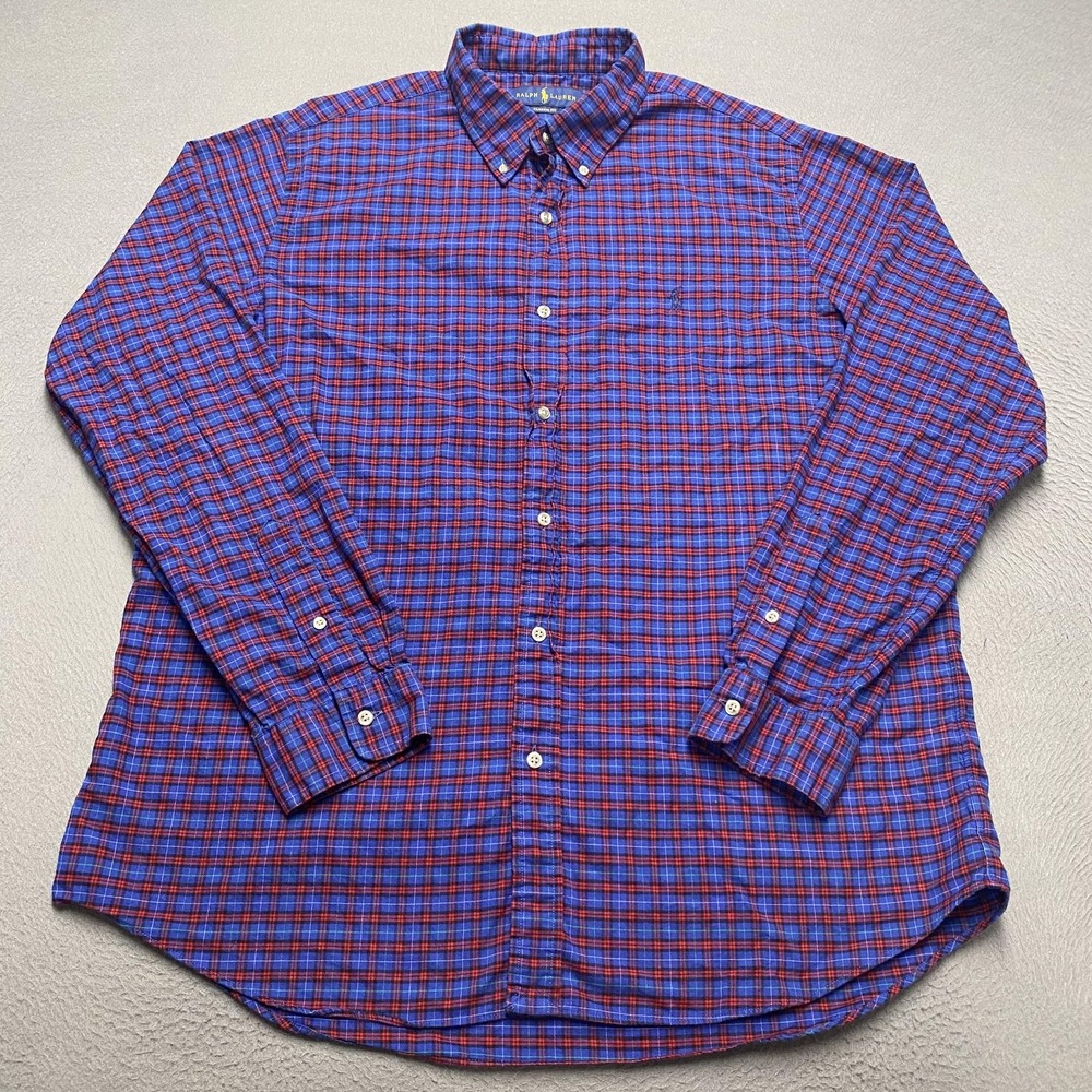 Ralph Lauren‎ Shirt Mens XL Blue Red Plaid Classic Fit Button Down Cotton